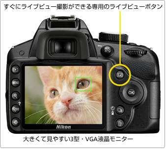 大きくて見やすい液晶モニターで快適に撮れるライブビュー撮影