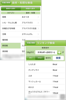 気になる栄養素の量でランキング表示もできます!